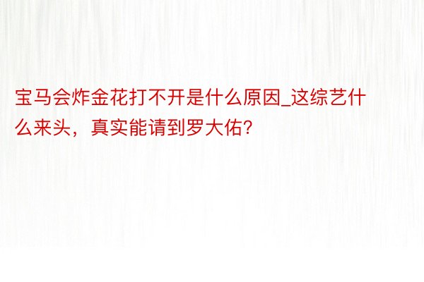 宝马会炸金花打不开是什么原因_这综艺什么来头，真实能请到罗大佑？