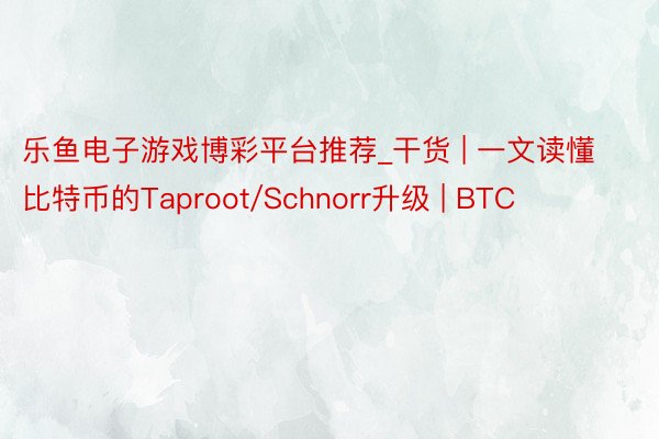 乐鱼电子游戏博彩平台推荐_干货 | 一文读懂比特币的Taproot/Schnorr升级 | BTC