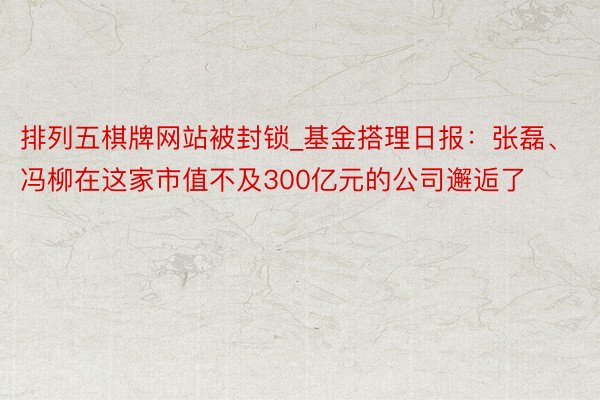 排列五棋牌网站被封锁_基金搭理日报：张磊、冯柳在这家市值不及300亿元的公司邂逅了